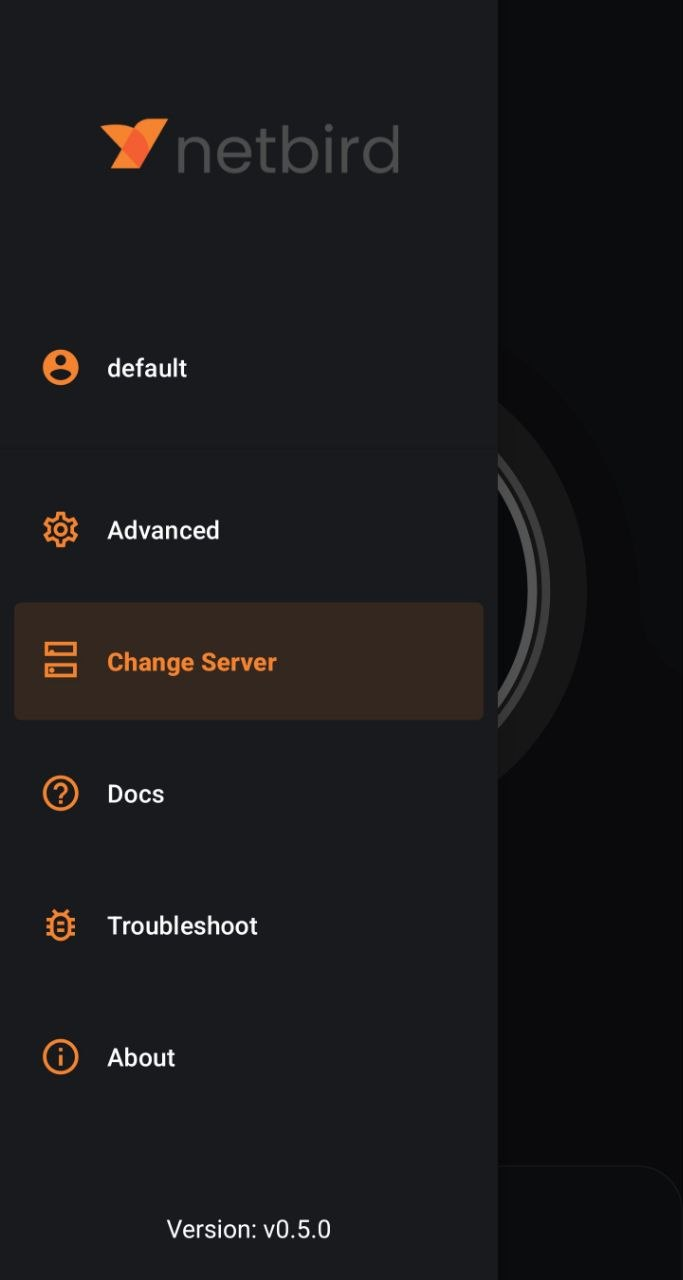 Меню NetBird на Android