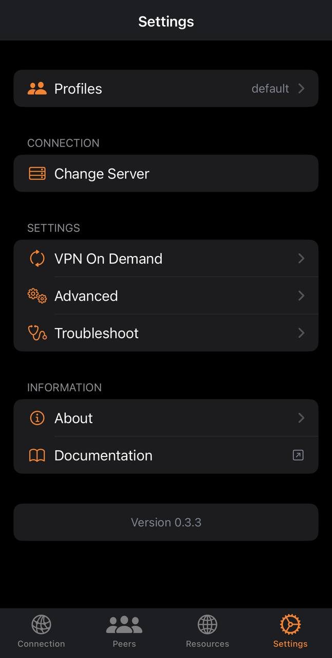 Настройки NetBird на iPhone