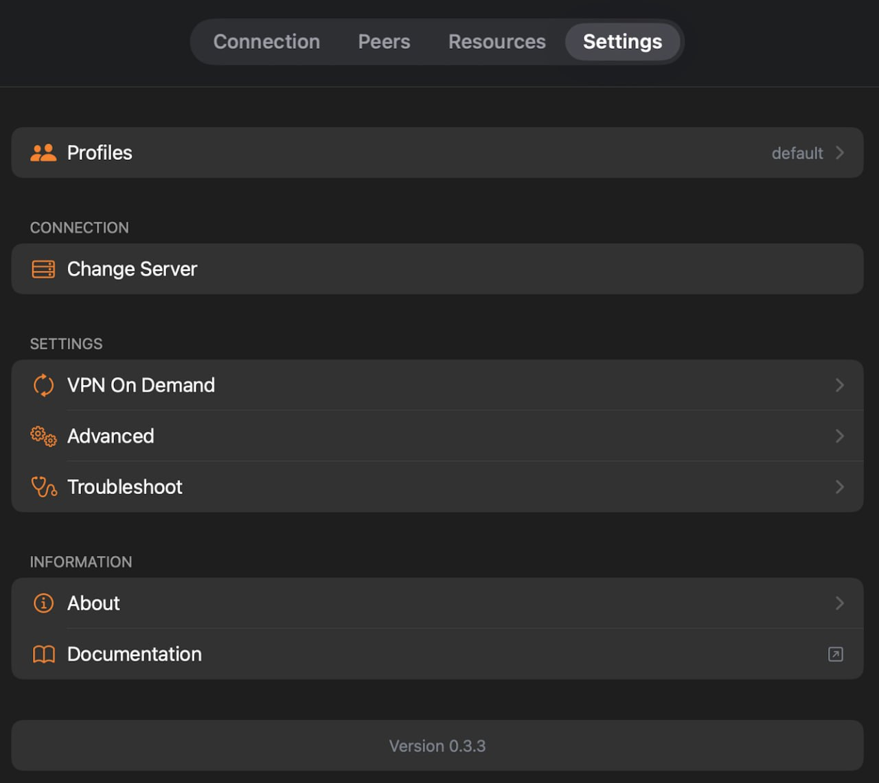Настройки NetBird на macOS