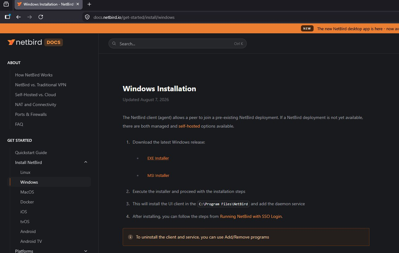 Страница загрузки NetBird для Windows